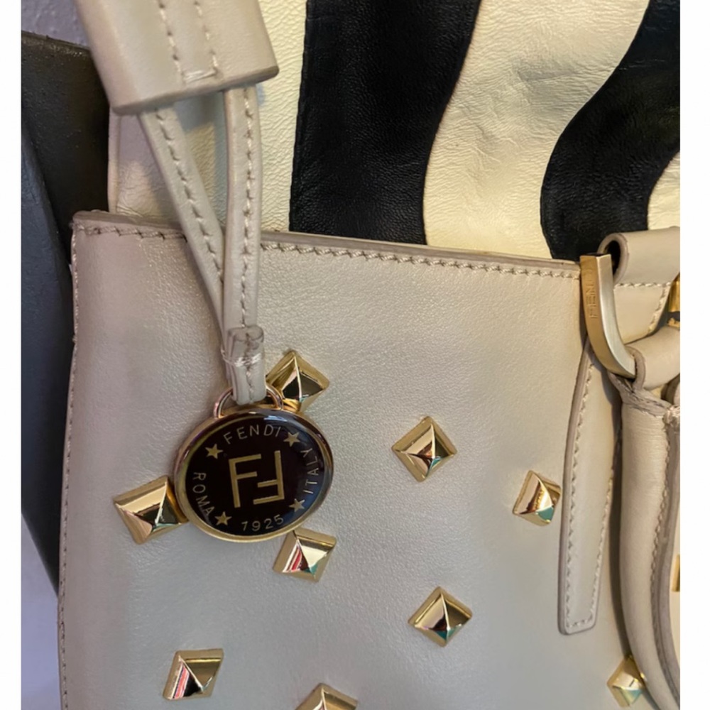 Cream Leather Studded Fendi B Fab Bag - Picture 6 of 9
